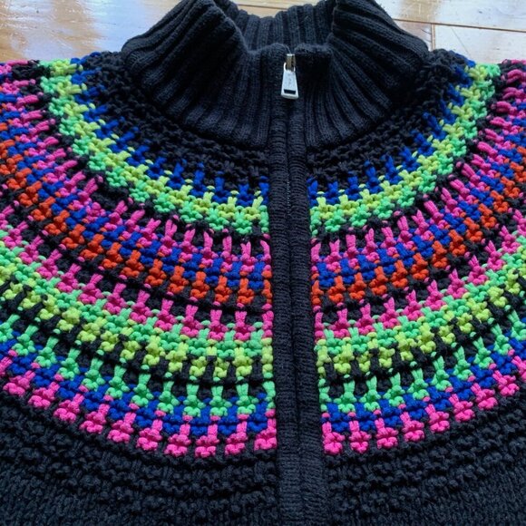 Ralph Lauren RL Active Black Rainbow Stripe Knit Sweater Zip Front Women’s XL - Picture 3 of 10